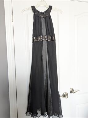 Jonathan Martin Black Chiffon Dress with Sequined Neckline